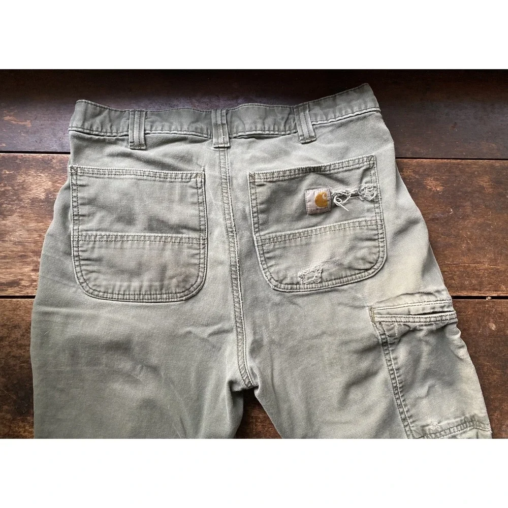 CARHARTT Distressed Streetwear Skate Relaxed Work Worn Pants, Grail, 33x34 Moss